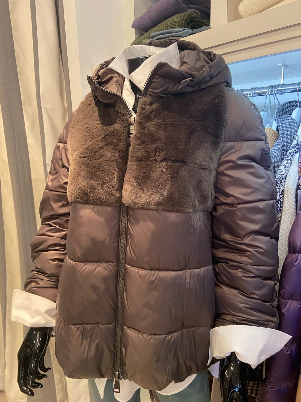 Blouson ardoise duvet et fausse fourrure 