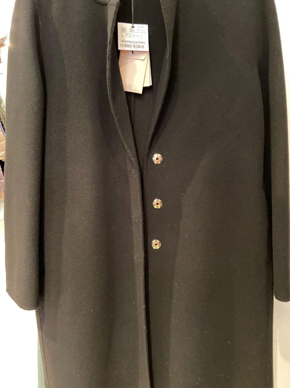 Manteau noir pur laine trois quart 